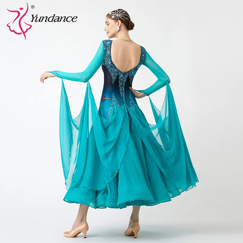 B-23115 New Women Modern Dance Rhinestone Color Diversity Dress Ballroom National Standard Waltz Competition Performance