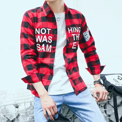 Men's Plaid Shirt Spring Summer Loose Casual Long Sleeve Top Coat Youth Fashion Artistic Style Non-iron Treatment