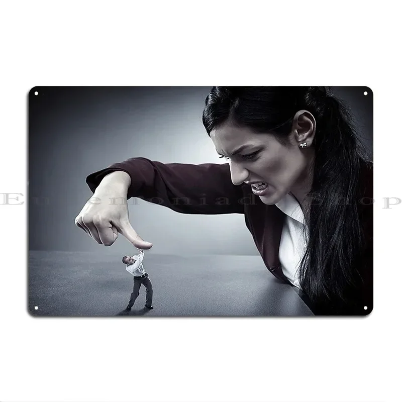 Lady Boss Crushing Her Employee Metal Sign Vintage Cinema Design Design Design Tin Sign Poster