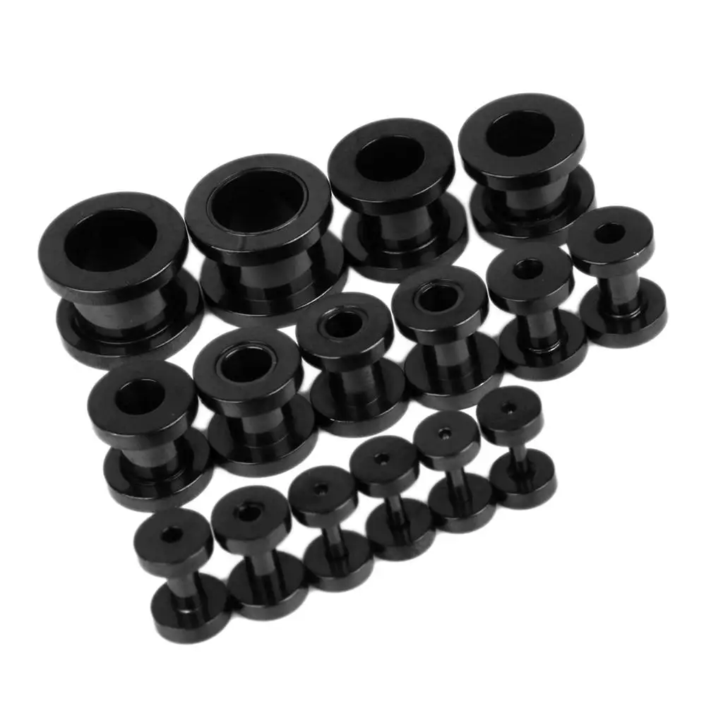 Black Steel Ear Expander Tunnel Stretcher Pair Set Flesh Tunnels Kit for Ear Piercing Expansion