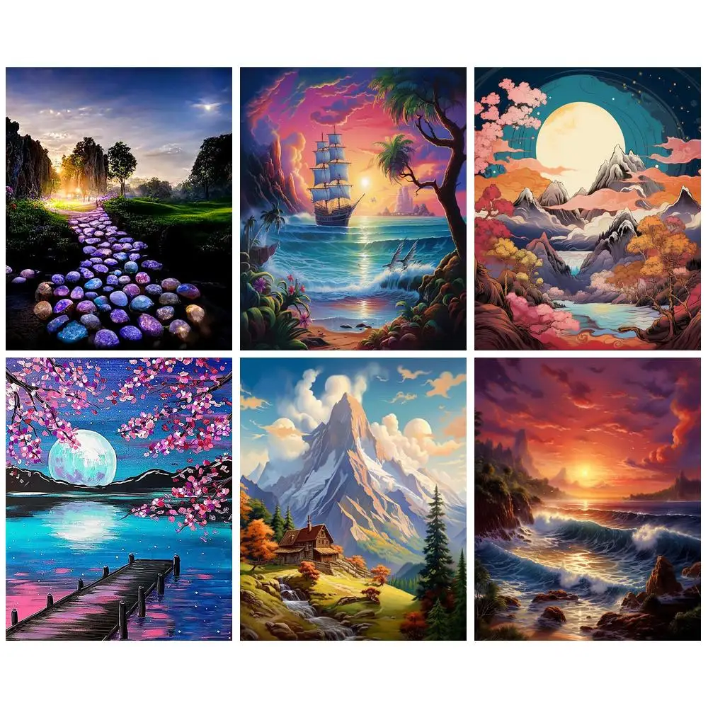 

GATYZTORY Diamond Paintings Landscape Mosaic Complete Kit Embroidery Tree Scenery Needlework Picture Of Rhinestones Gift