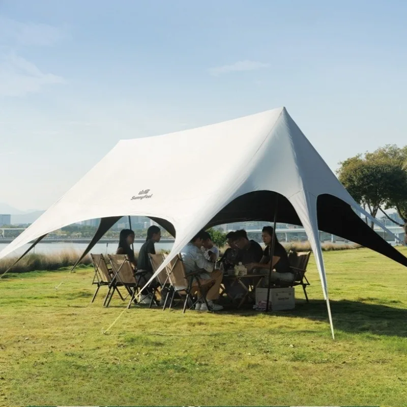 Outdoor Reinforced Shelters Vinyl Fabric Tarp Rainproof Sun Protection Canopy Large Space Foldable Portable Camping Sun Shelter