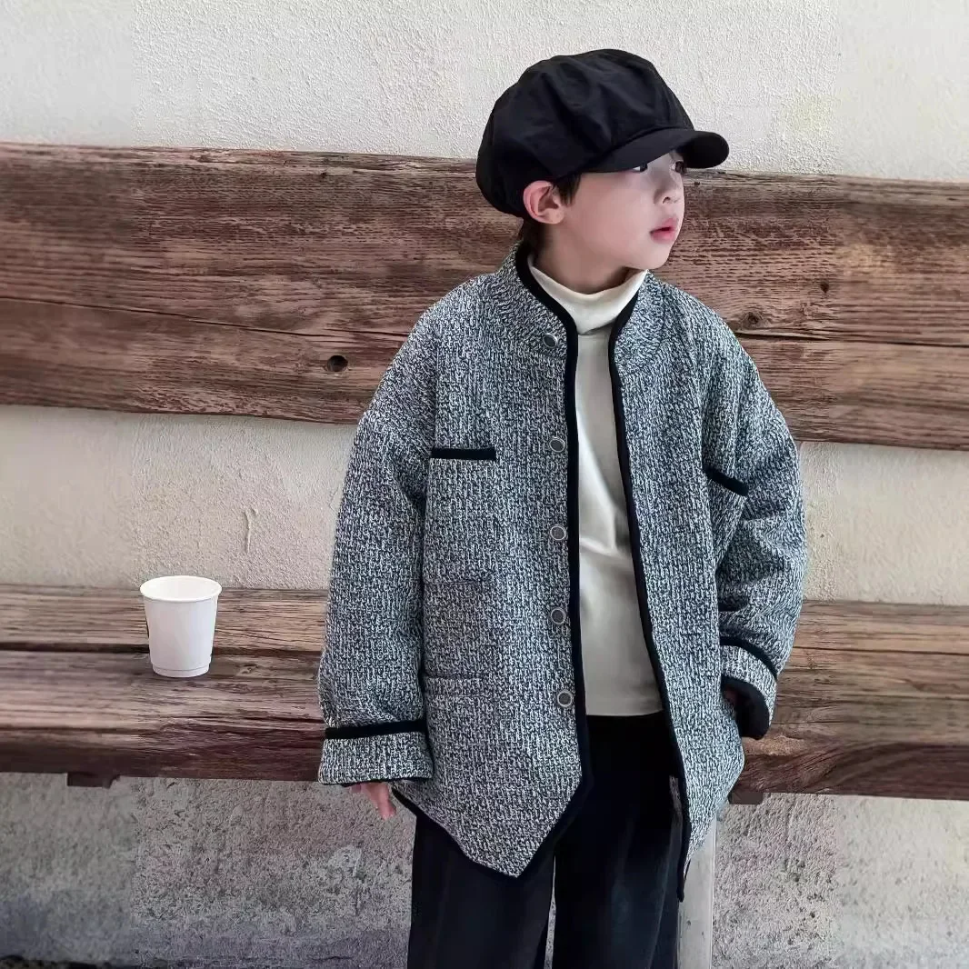 Children Clothing Irregular Design Sense Korean Style Coat 2024 Autumn and Winter New Boy Fashion Casual Thickening Short Coat