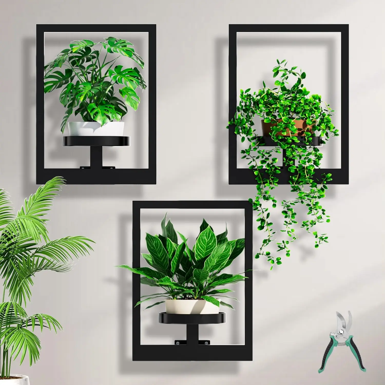 

Metal Wall Plant Stand with Hanging Planters, 3-Piece Set for Indoor Plants in Living Room/Bedroom/Garden