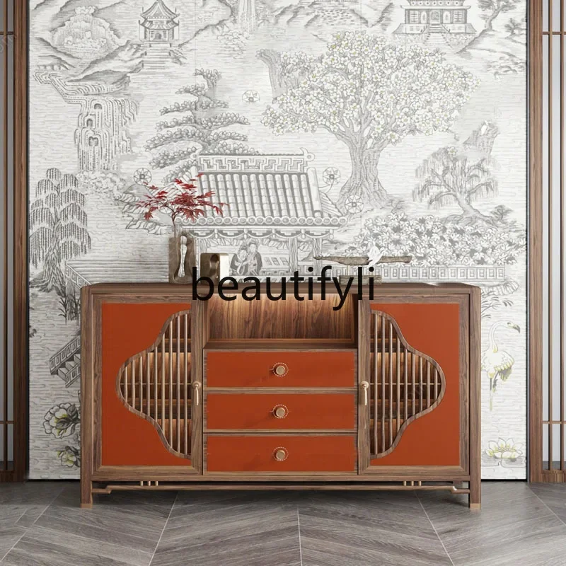 

New Chinese style solid wood dining side cabinet hotel, retro, living room entry partition cabinet sofa, locker R