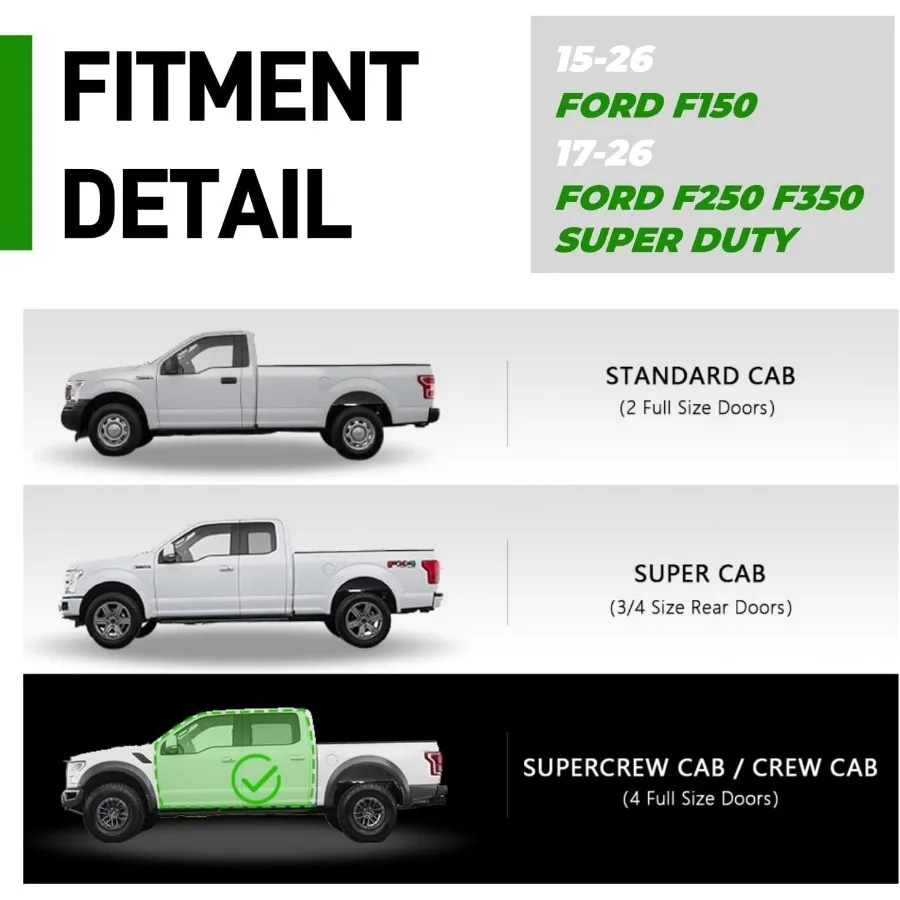 6 لوحات تشغيل متوافقة مع 2015-2026 Ford F-150 Super Crew Cab و2017-2026 Ford F250 F350 Super Duty Crew Cab - Side St