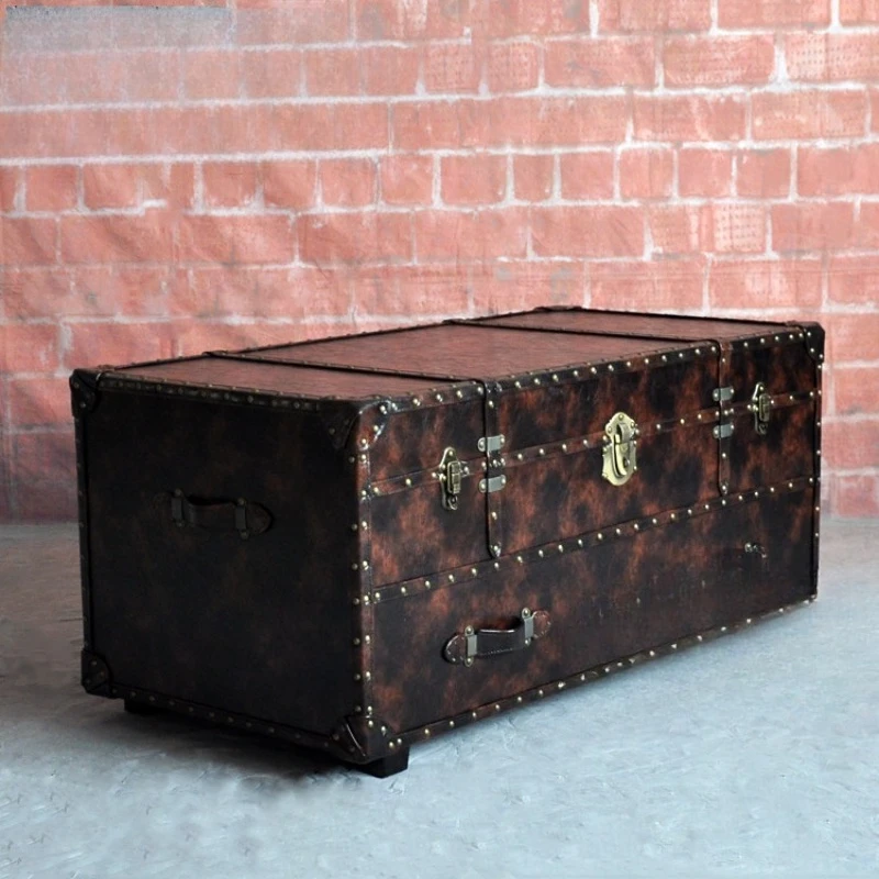 Leather case coffee table Industrial style retro old Treasure box coffee table