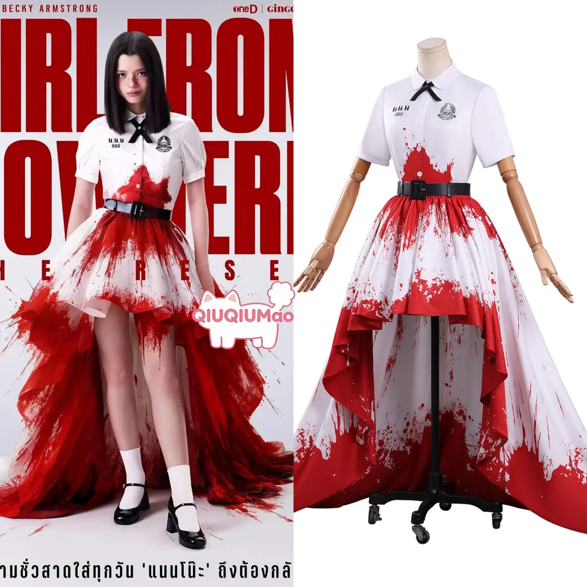 

Movie/TV Girl From Nowhere: The Reset Cosplay Costume Anime Nanno Role Playing Red White Ombre Dress Outfit Set Women Comic Con