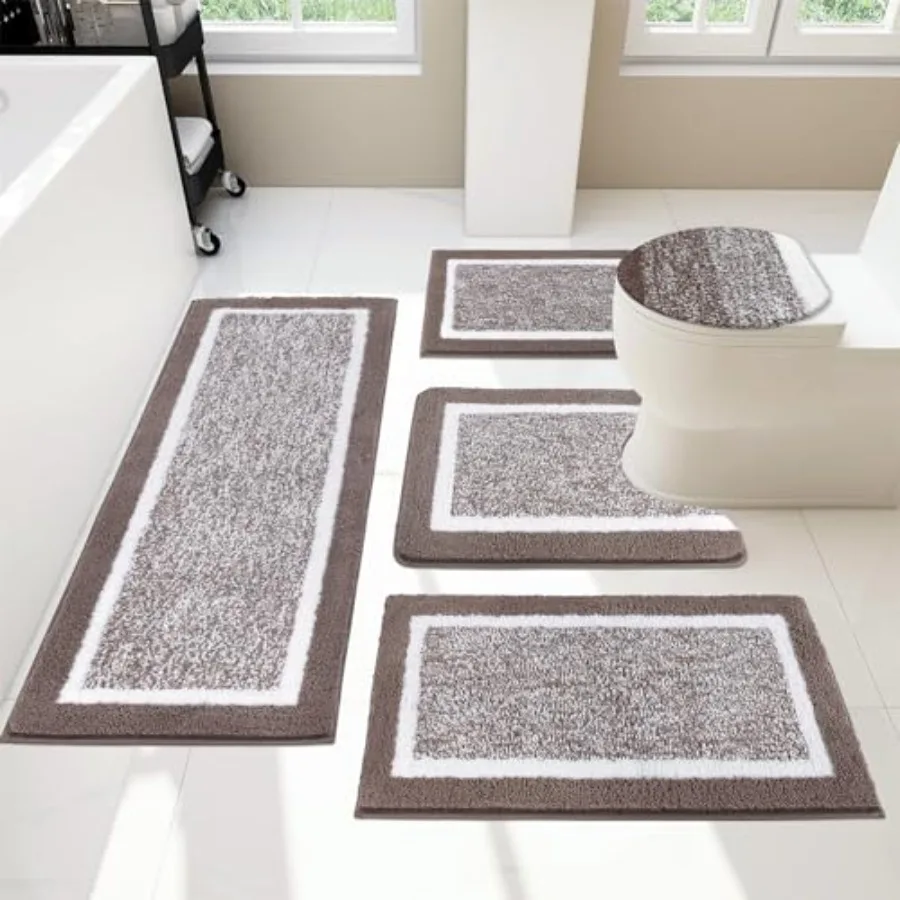 

Bathroom Rugs Set 5 Pcs Plush Absorbent Microfiber Bath Mats for Bathroom Non Slip Washable Bath Rug Set with U Shaped Contour