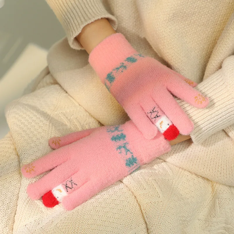 Luvas térmicas para mulheres natal boneco de neve luvas de malha ciclismo luvas de inverno à prova dwaterproof água resistência ao frio à prova de vento para