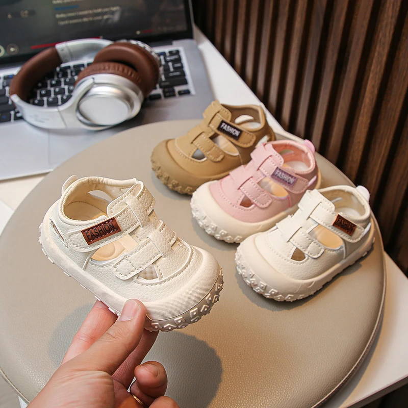 Children's Velcro Design Solid Color Casual Toe-toe Sandals Summer Girls Breathable Non-slip Wear-resistant Soft-soled Sandals