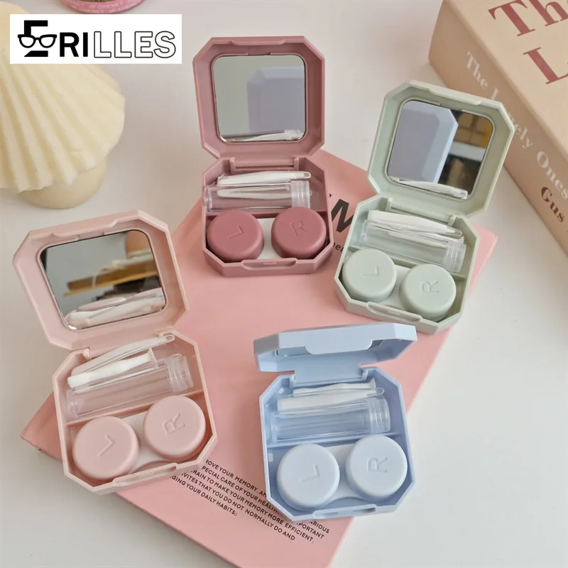 Portable Contact Lens Case with Mirror, Minimalist Dual-Compartment Design, Leak-Proof Storage for Travel & Daily Use