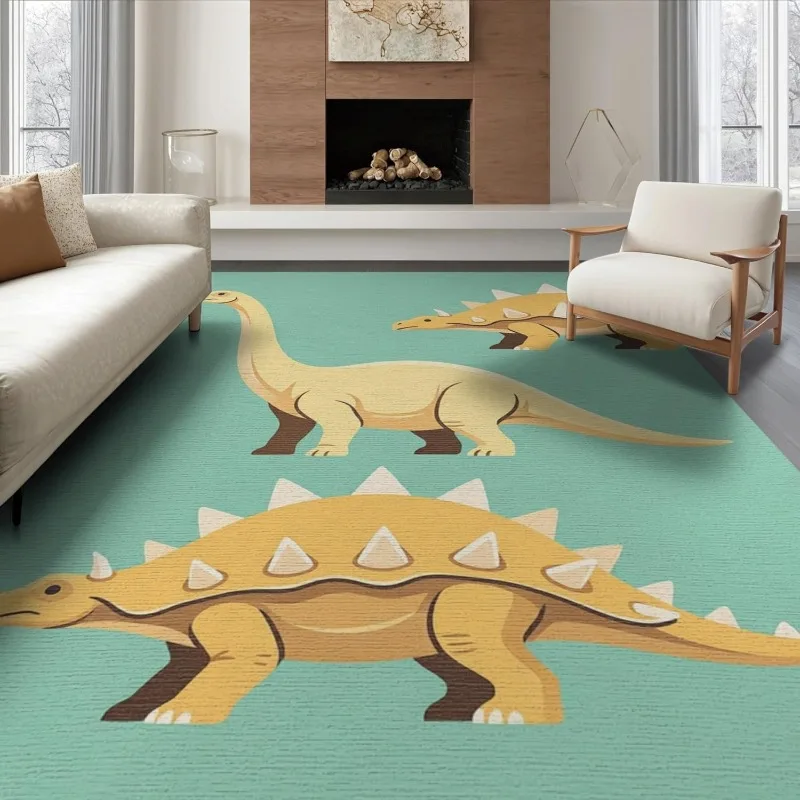 Dinosaur Skeleton Print Area Rug Cartoon T-Rex Fossil Kids Play Mat Soft Non-Slip Dino Theme Carpet for Living Room Bedroom