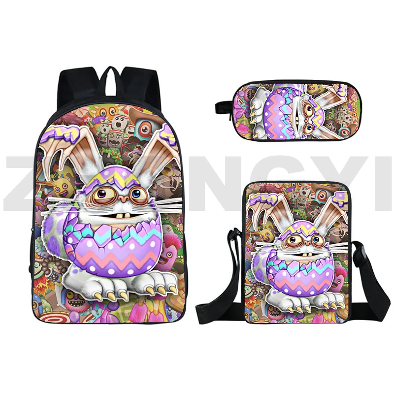 Popular My Singing Monsters Fancy High School Bags Kawaii Cartoon Girls Anime 3D Backpacks 16 Inch Double-layer Travel Back Pack