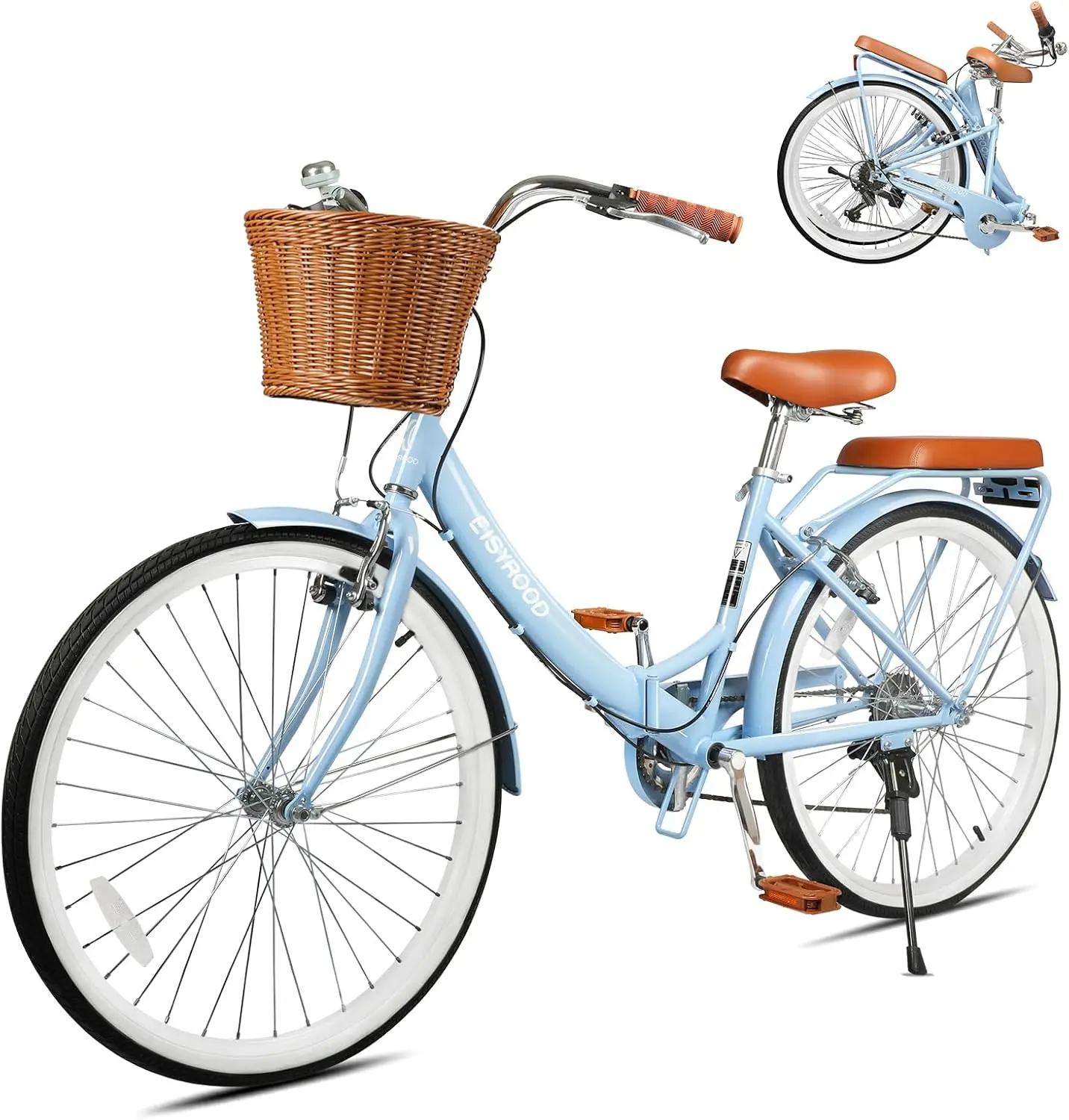 26 Inch Folding Beach Cruiser Bike for Women, 7-Speed Ladies Bike with Basket & Rack, Perfect for City Commuting's Bicycle, Idea