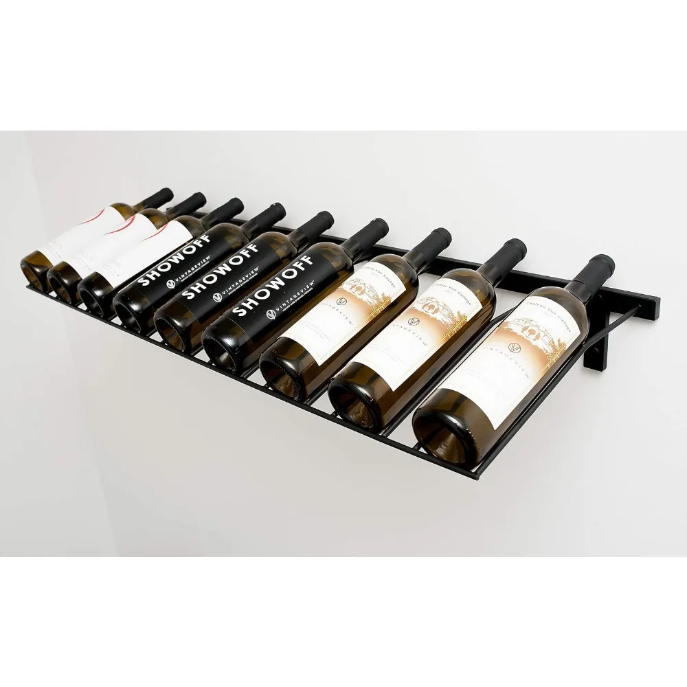 Wall Mounted Wine Rack for 9 Bottles, Satin Black, Label Forward Design, Modern Storage