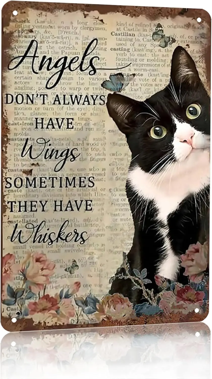 Bestylez Angels Don;t Always Have Wings Sign Cat Lovers Memorial Gifts Tuxedo Tin Home Living Room Bedroom Wall Decor  (3002)