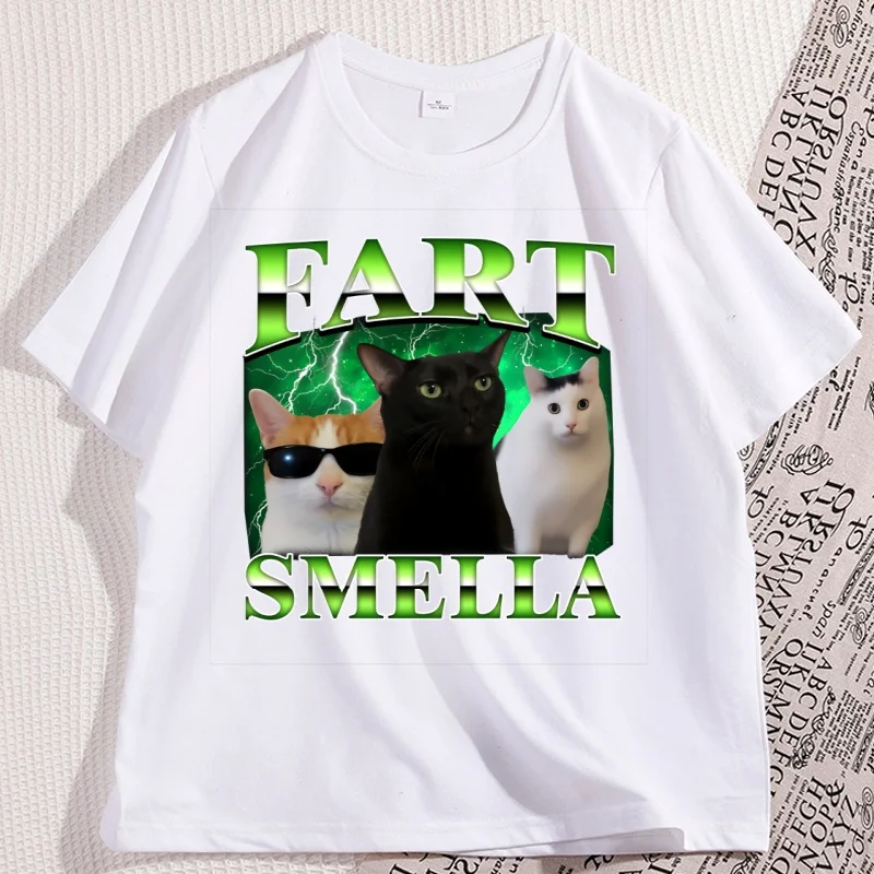 

Fart Smella Funny Cat T-shirt Men Women Casual Silly Cats Tee Shirt Weird Tees Round Neck Cotton Short Sleeve Tees Clothes