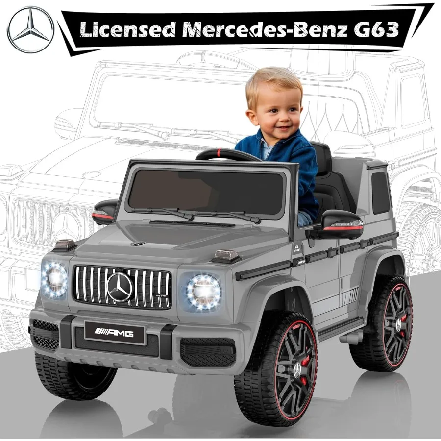 メルセデス・ベンツ G63 キッズライセンスカー、12V 電動乗用車（親用リモコン付き）、LEDヘッドライト、音楽プレーヤー＆ホーン、ソフトスター