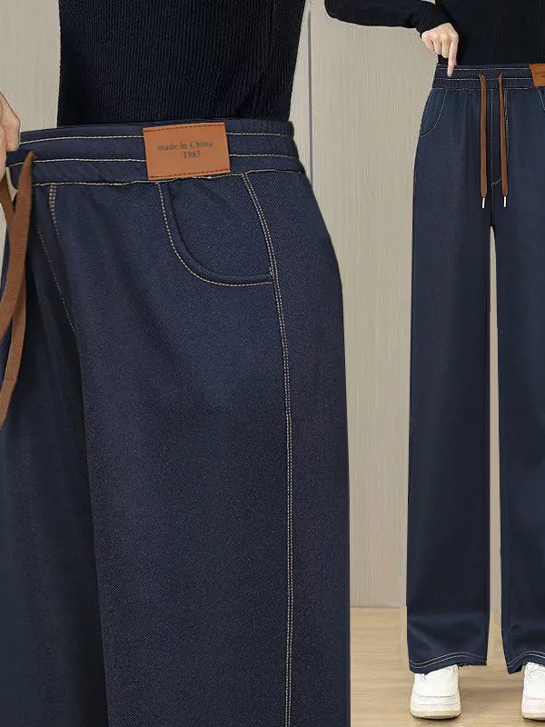 New 2025 High Waist Loose Fit Straight Leg Elastic Waistband Jeans Casual Straight Leg Pants Slimming Effect Nine-Piece Pants