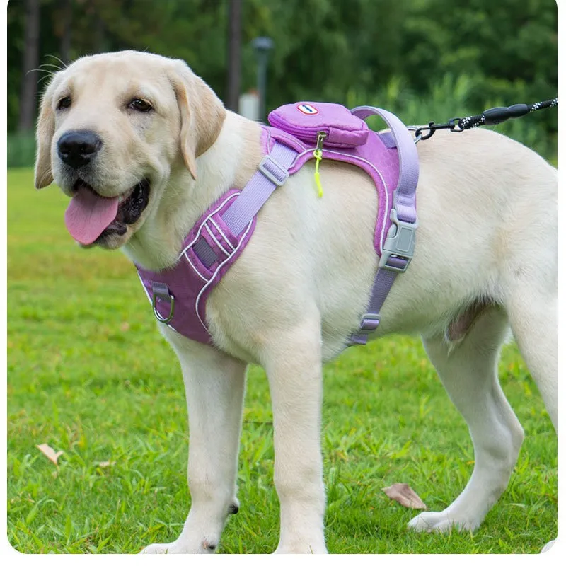 

Dog Backpack Harness Traction Rope Set Adjustable Reflective Safety Anti Impact Chest Harness Large Dog Outdoor Walking Rope
