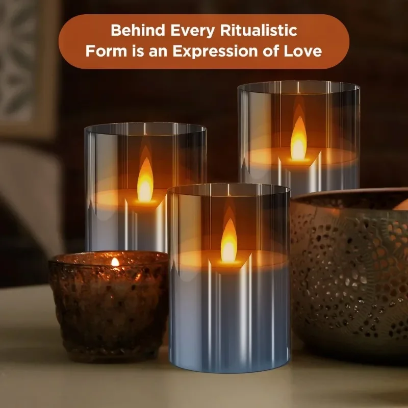 3Pcs/set LED Candle Light Electronic Battery Flickering Fake Tealight with Remote Control Timer for Christmas Wedding