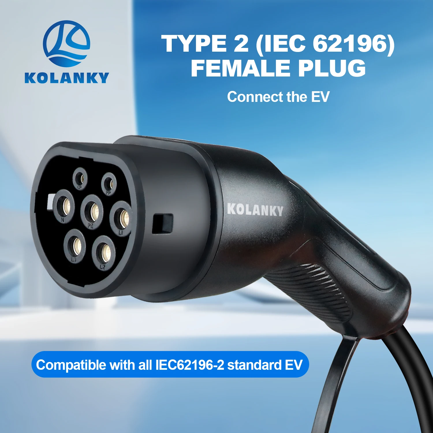 Kolanky 32A 22KW EV Charging Cable  Type 2 Male To Type 2 Femal Plug Use On Public AC Charging Station Type 2 Electric Vehicle