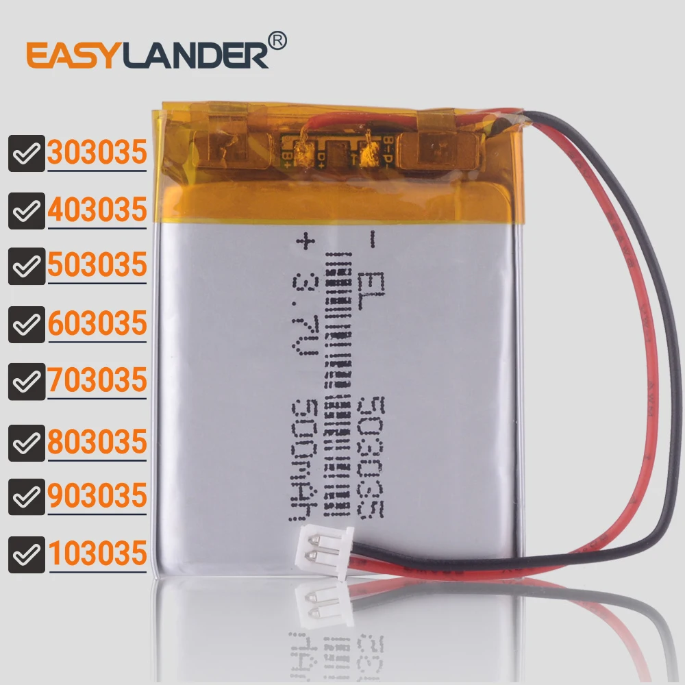 JST1.25 2P 503035 500 mAh 3,7 V 403035 303035 603035 703035 803035 903035 103035 Wiederaufladbarer Lithium-Ionen-/Li-Ionen-Polymer-Akku