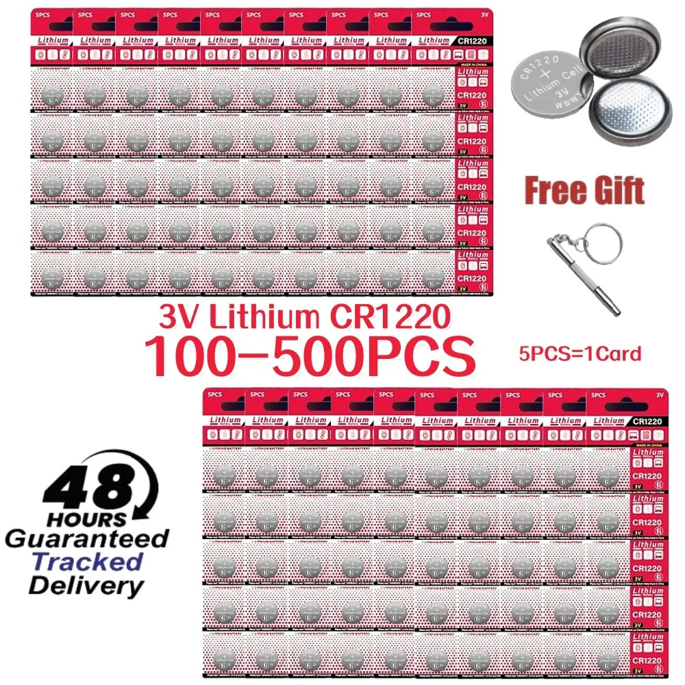 100-500Pcs CR1220 Batteries 3V Lithium Coin Cell CR 1220 Battery High Capacity For Watches Healthcare Devices Calculator Etc