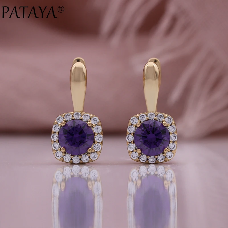 PATAYA Hot Simple Natural Zircon Clips Earrings for Women Trendy Champagne Gold Color Bride Wedding Earrings Fine Jewelry