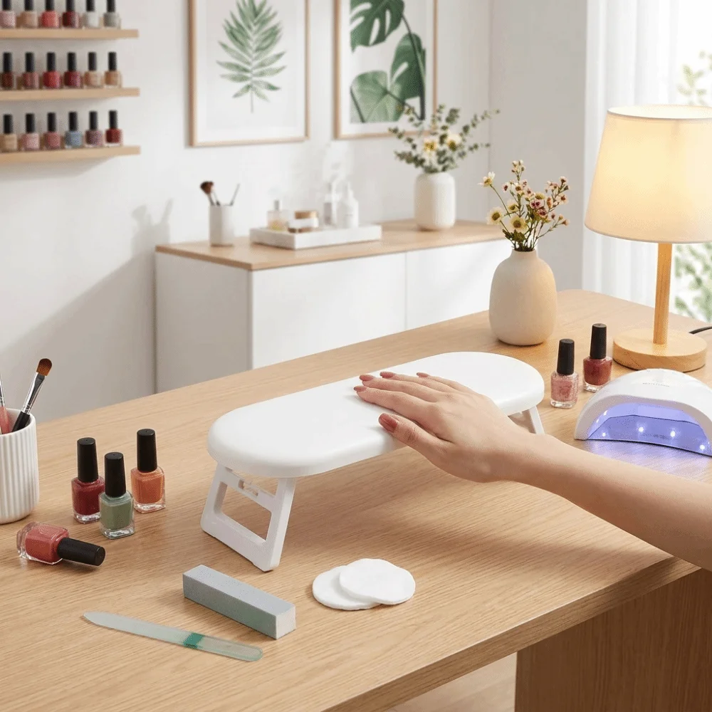 Non-Slip Nail Hand Pillow Portable Foldable Manicure Hand Rest Adjustable Easy To Clean Nail Rest Stand Manicure Table