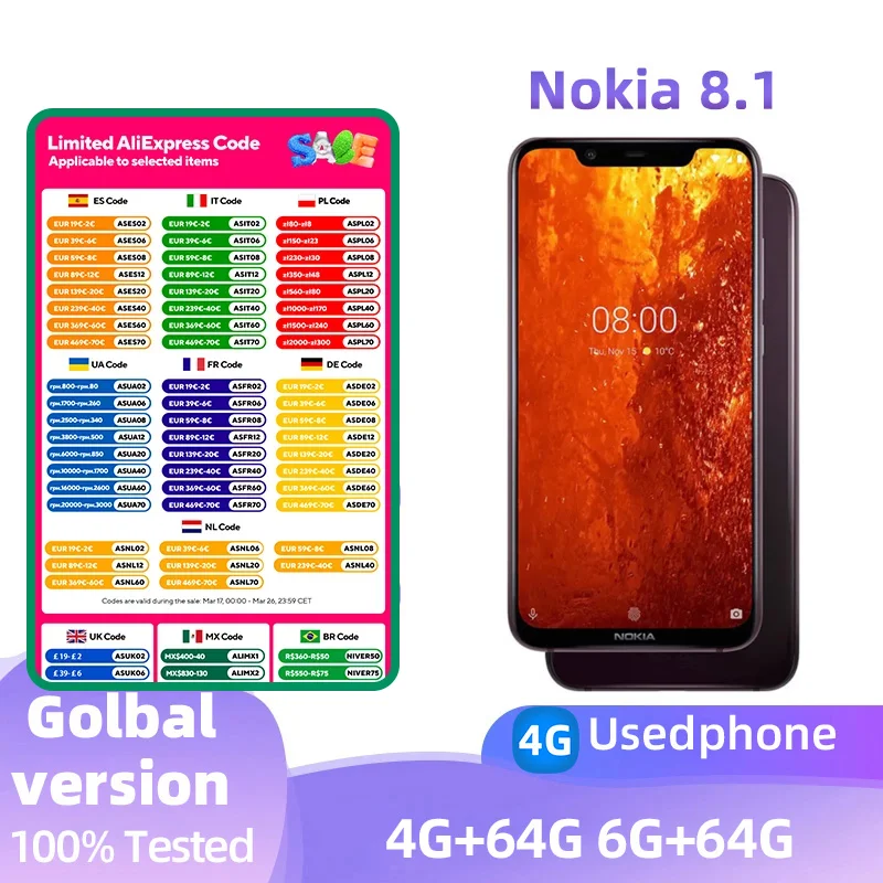 Nokia 8.1 4G SmartPhone CPU Qualcomm Snapdragon 710 12MP Camera Battery capacity 3500mAh original used phone