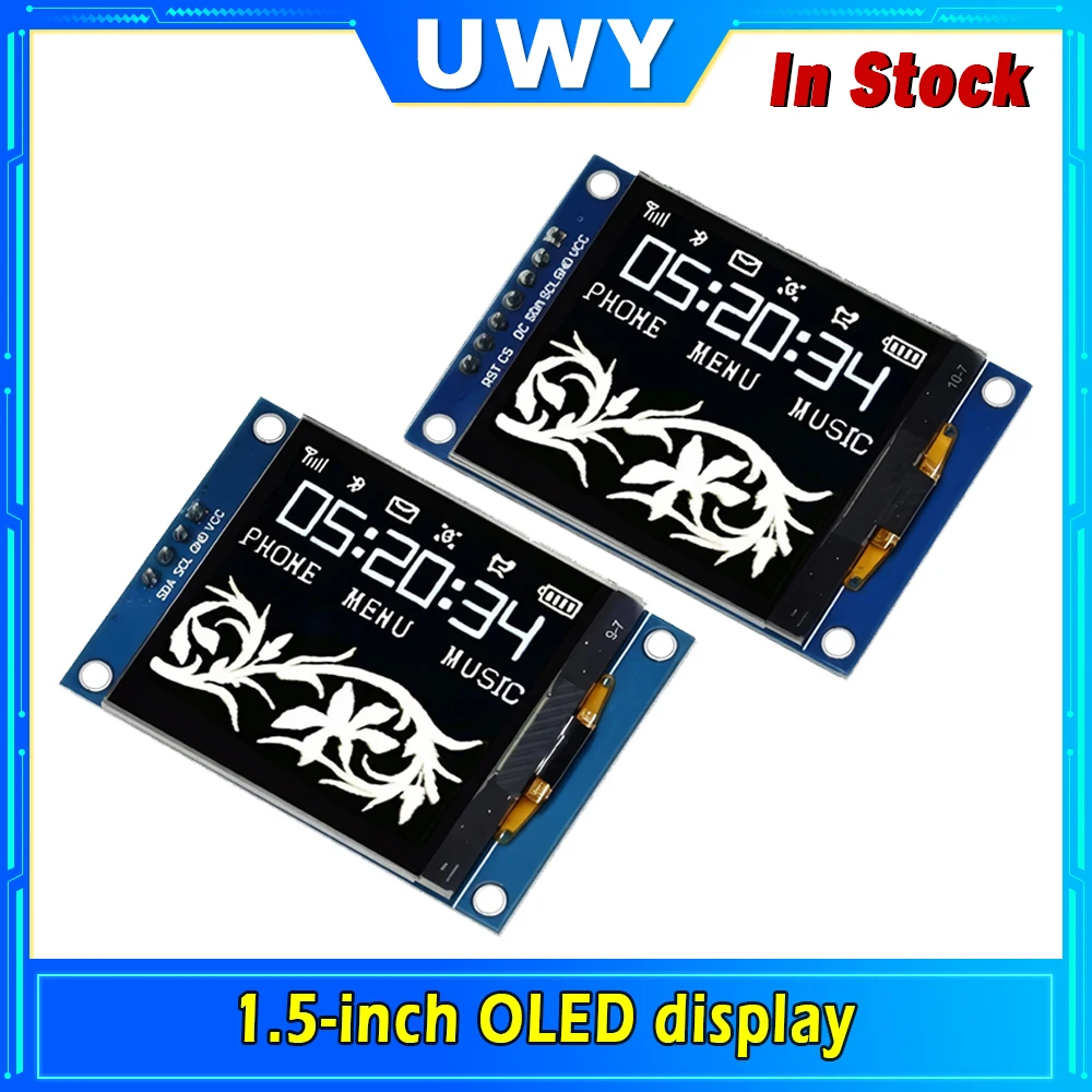 1.5 Inch OLED Display Module 128×128 Resolution SPI I2C Interface White Screen 4Pin 7Pin Optional For Arduino STM32 DIY Project