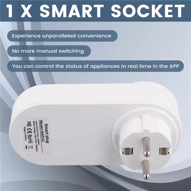 LXYB18B Smart Socket Wifi Plug 16A 2-Hole USB+Type-C Outlets 65W Remote Control Compatible Alexa EU Plug