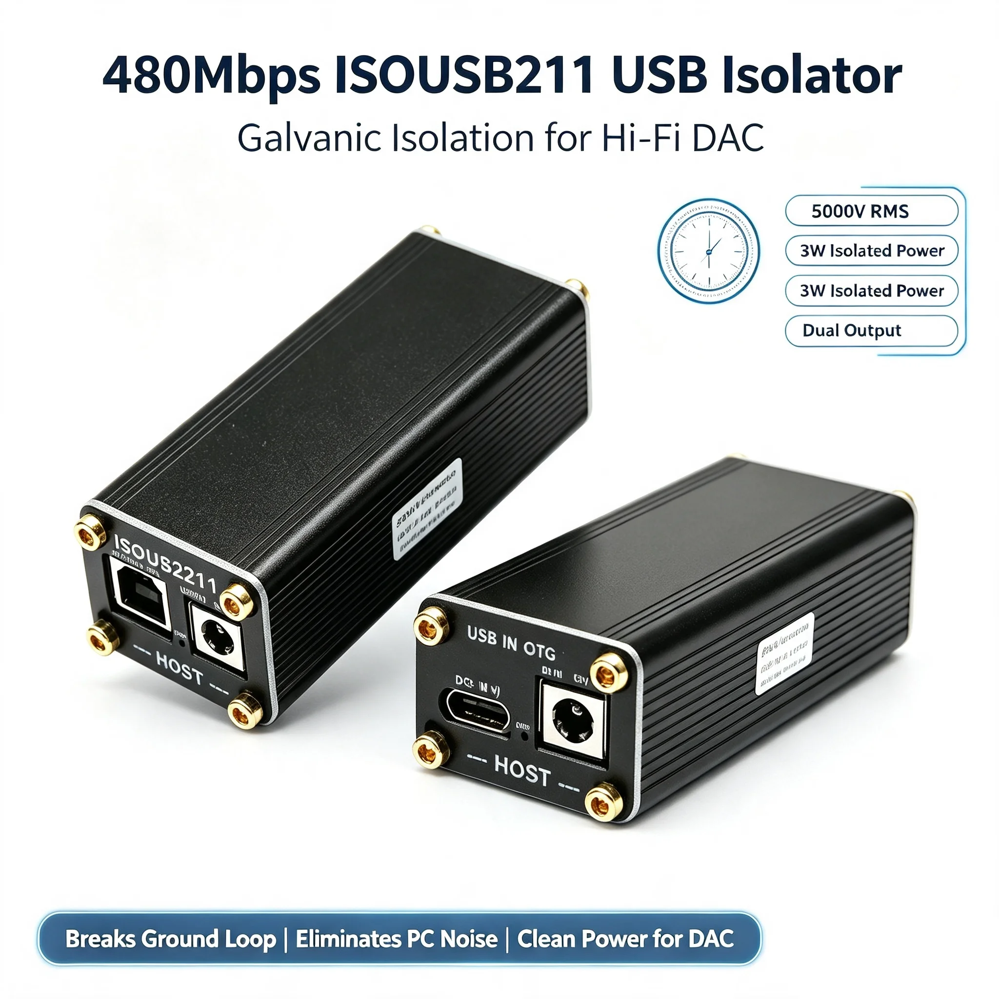 ISOUSB211 USB 2.0 Isolator 480Mbps Voltage Isolation Protection USB Power Purifier DAC Decoder Amplifier Sound Card Filter Noise