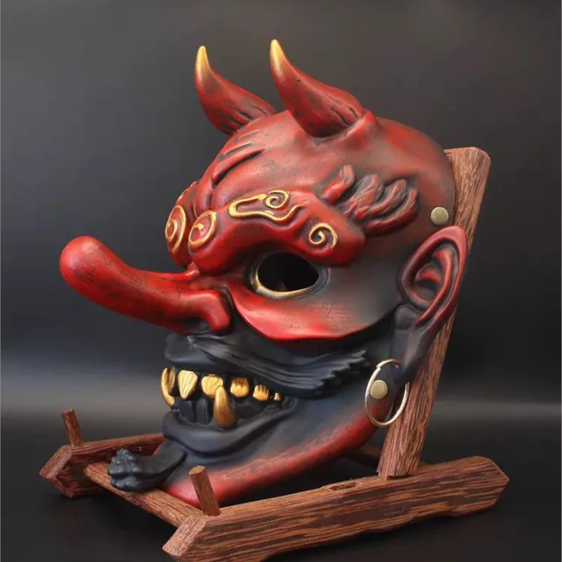 New Halloween Retro Large Tengu Mask Resin Ornament Props Wearable Cosplay Mask Japanese Mythology Figure Decoration