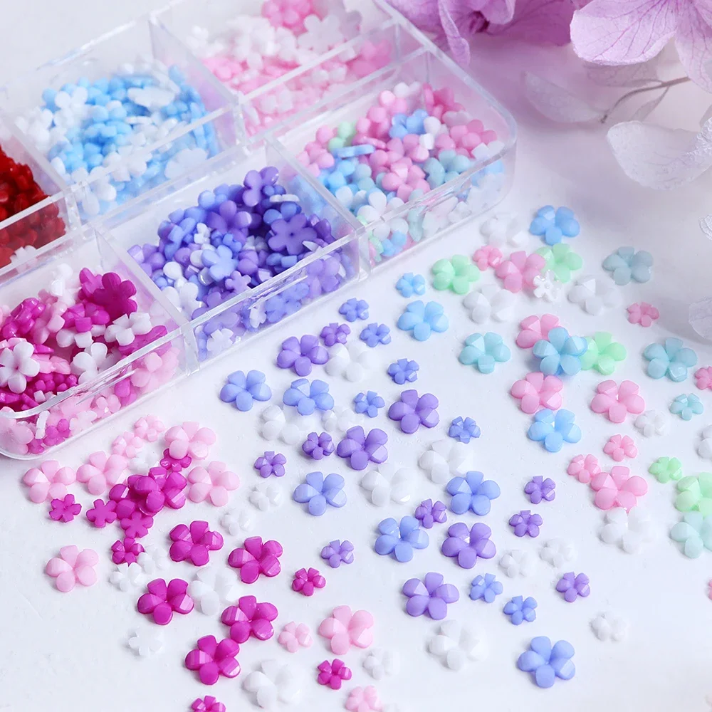 Mixed Acrylic Flowers Nail Art Decoration Spring Cute Five-Petals Mini Florets DIY Valentine's Day Nails Rhinestone Accessories