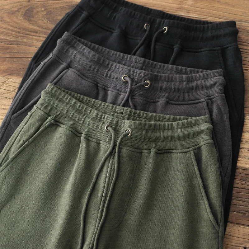 

308# Autumn New Japanese Retro Knitted Ankle-length Sweatpants Men's Pure Cotton Washed Drawstring Sport Casual Ankle-tied Pants