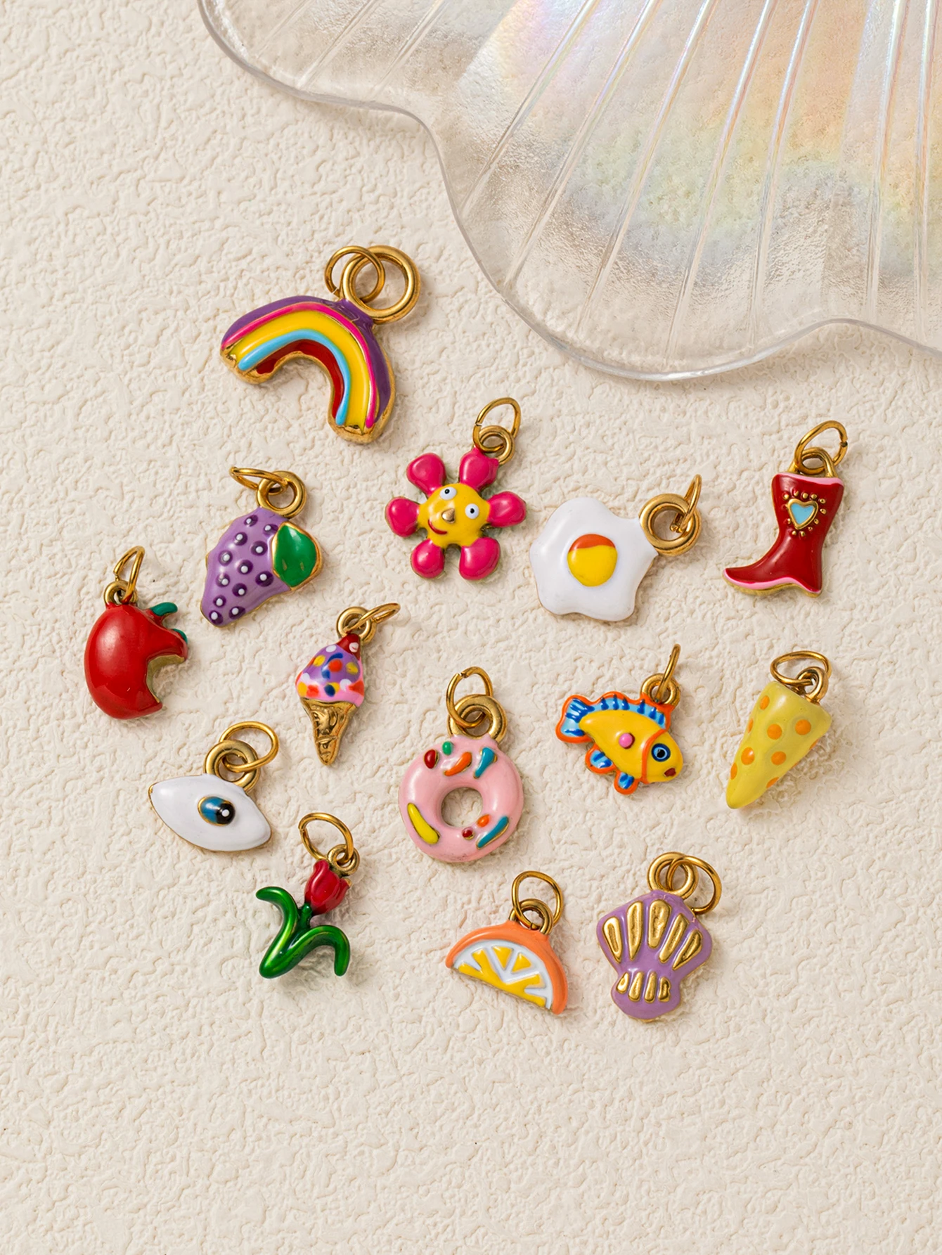 Modische und trendige Blumen-Eiscreme-Perlenmuschel-Blauauge-DIY-Anhänger-Charms für die Schmuckherstellung – Detail 2