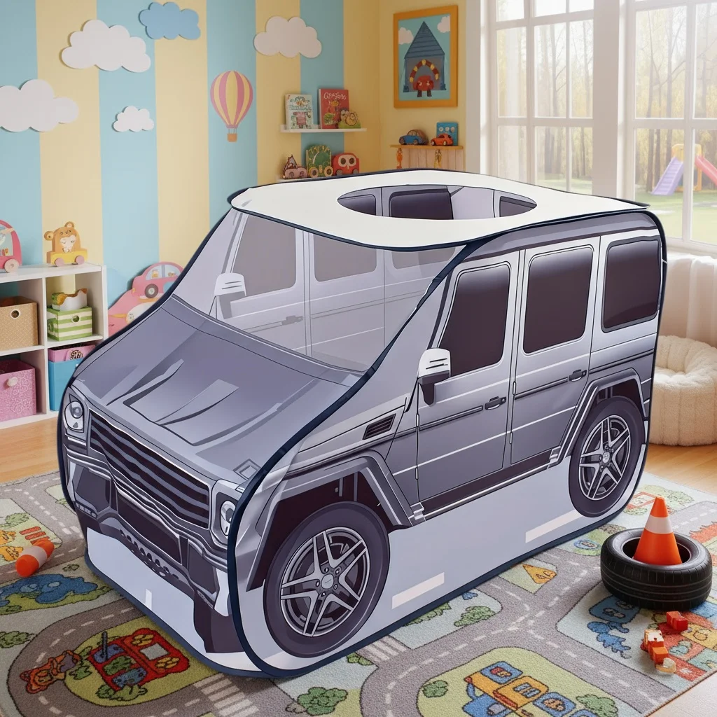 Fun Car Design, Gray and Pink, Children's Play Tent, Portable Outdoor Playhouse, Toy Castle Tent for Early Learning and Imaginative Play, Children's Secret Base, Boys' and Girls' Birthday/Christmas/Thanksgiving/Halloween Party Decorations, Holiday Gifts, Accessories Not Included
