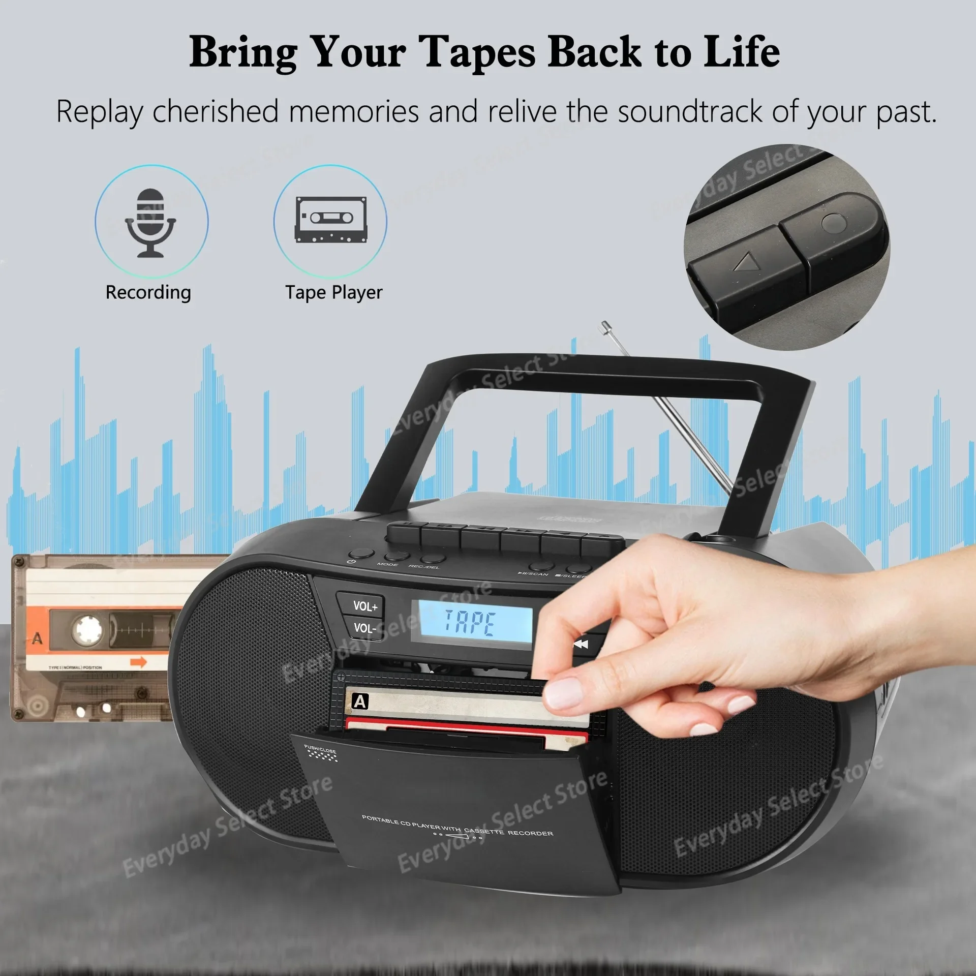 Portable Multifunctional Stereo Bluetooth CD Player Boombox, Audio Player Support AM/FM Radio Function