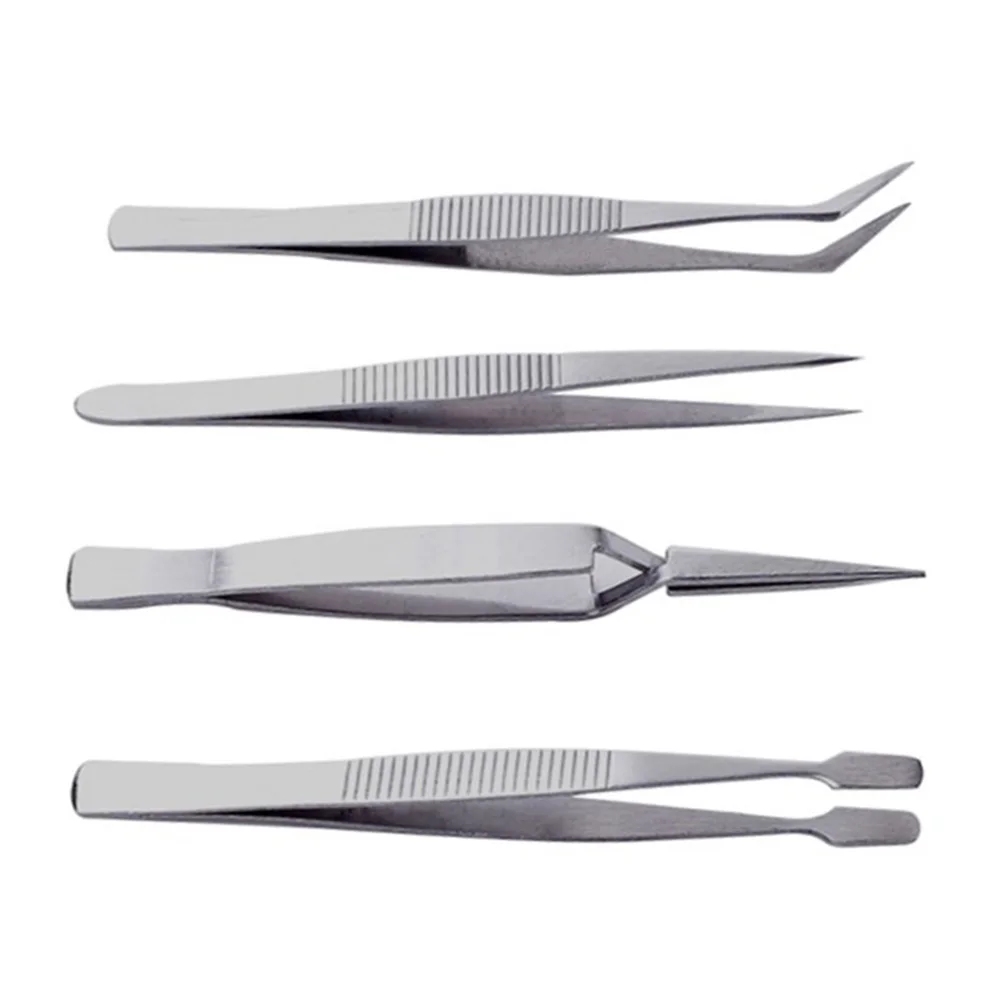 4 stücke Edelstahl Pinzette Verdickt Präzision Industrielle Pinzette Dressing Gerade Gebogen Clip Reparatur Hand Werkzeug