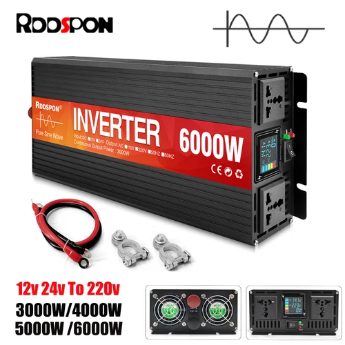 RDDSPON inversor de onda sinusoidal pura 4000W 5000W 6000W pantalla LCD de doble enchufe DC 12V 60V a AC 220V fuente de alimentación del convertidor de voltaje