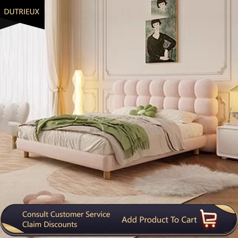 

Velvet Soft Frame Double Bed Wood Cheap Kawaii Safe Modern Queen Beds Upholstered Storage White Camas De Casal Bedroom Furniture