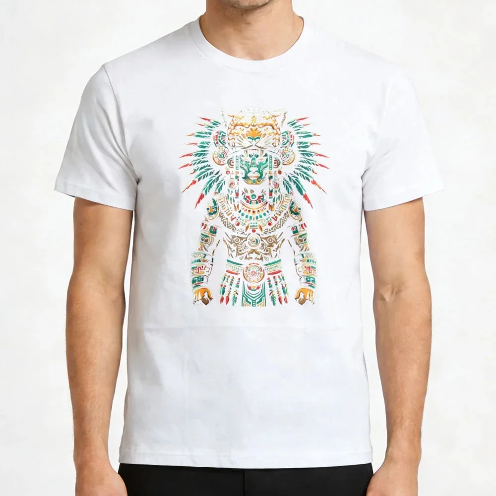 Aztec Jaguar Warrior Tribal Art Men T-Shirt Cotton Casual Unisex Wear Gift for Him Fashion Statement Shirt Oversized Tops