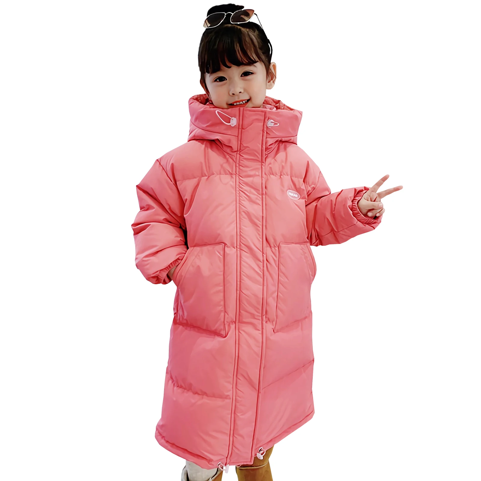 

Girls' Thick Quilted Jacket Windproof Warm Down Cotton Coat Children's Winter Jacket Long-Style Hooded Puffer Coat Kids Parka