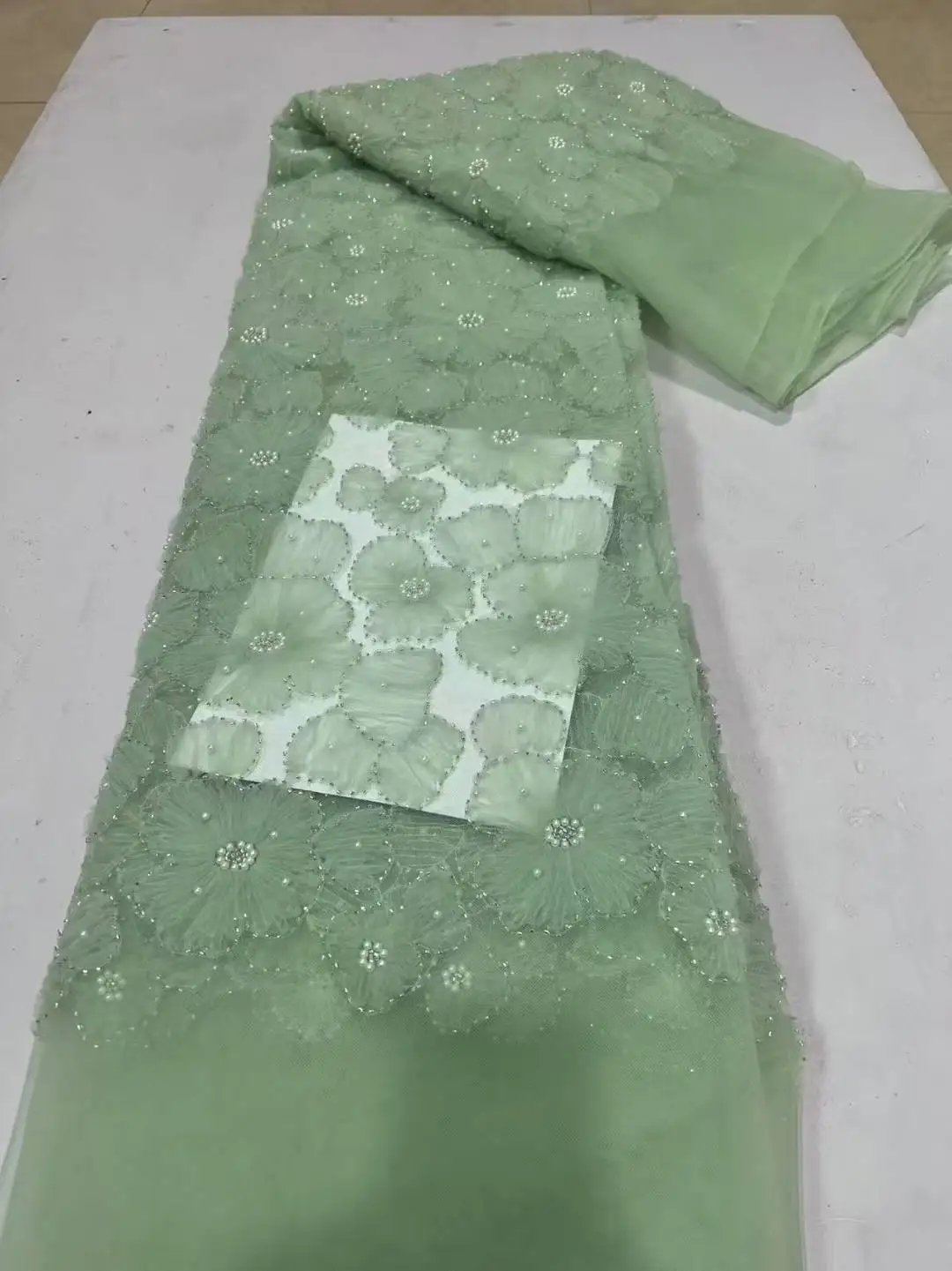 2025 African Beaded High Quality Nigerian Sequins With Pearl Lace French Tulle Lace Fabric For Party Dress Sewing