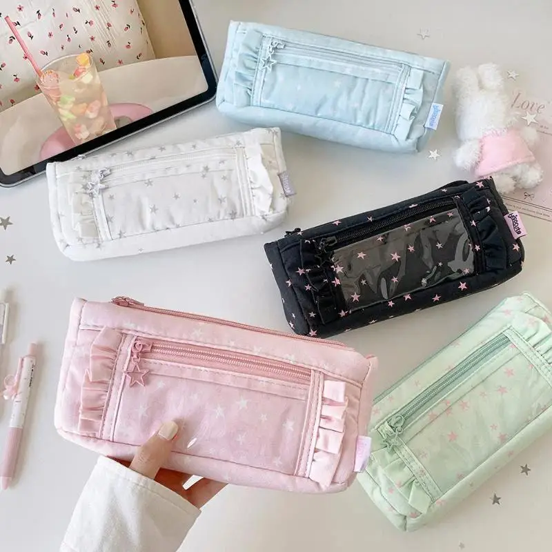Transparent Window Pencil Case Large Capacity Badge Display Multifunctional Stationery Storage Pouch