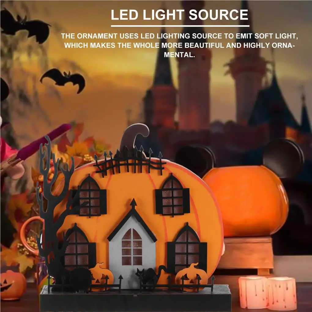 Halloween Growing Figurine Bedroom Arrangement Pumpkin House Battery Operated Sign Multipurpose LED Wood Statue Party