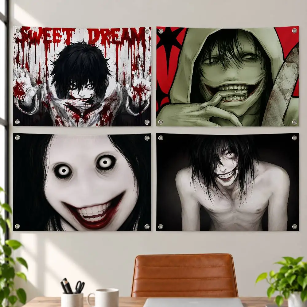 Creepypasta Character Jeff the Killer Aesthetic Wall Tapestry Flag Printed Wall Hanging Living Room Party Outdoor Decor